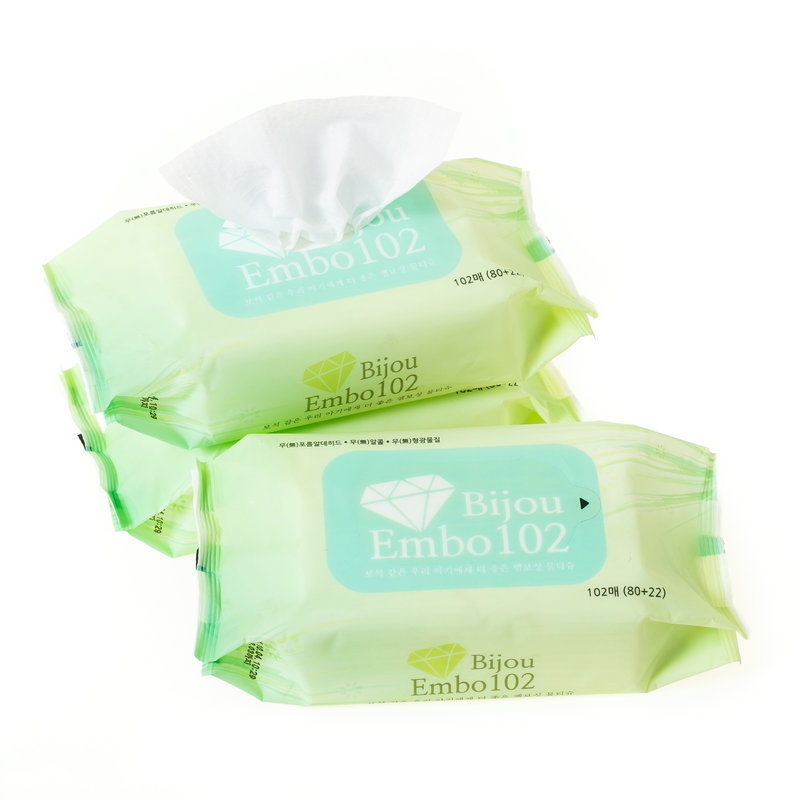 韩国进口婴儿干湿巾-Bijou天然矿泉水婴儿湿巾102片Embo三包装 - 婴儿干湿巾