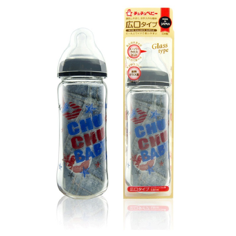日本进口新生儿奶瓶-啾啾baby可爱妈妈玻璃宽口奶瓶(牛仔) - 新生儿用什么奶瓶好