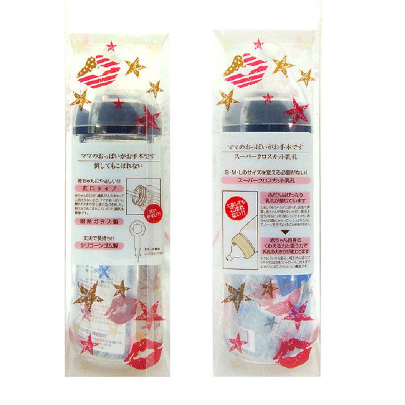 日本进口新生儿奶瓶-啾啾baby可爱妈妈玻璃宽口奶瓶(牛仔)