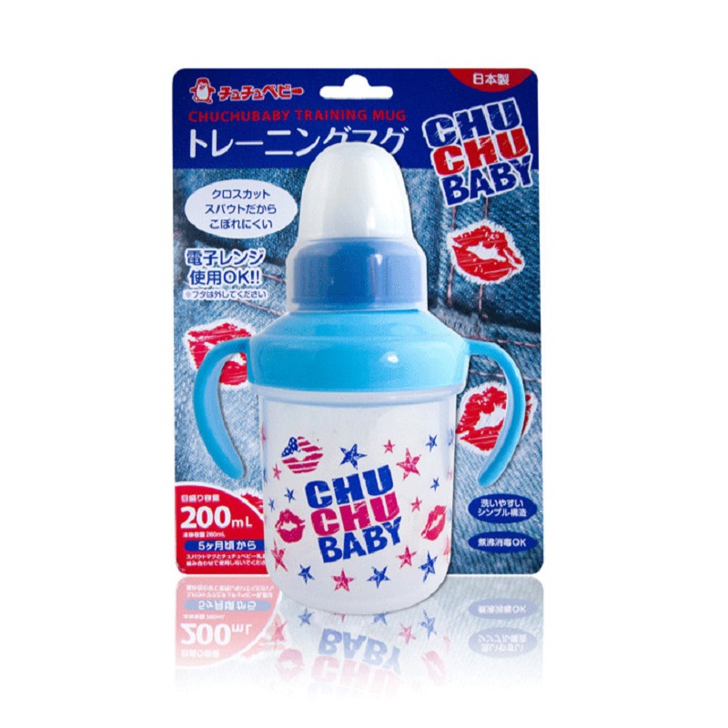 日本进口儿童训练杯-啾啾baby可爱妈妈鸭嘴式训练杯(牛仔) - 儿童训练杯