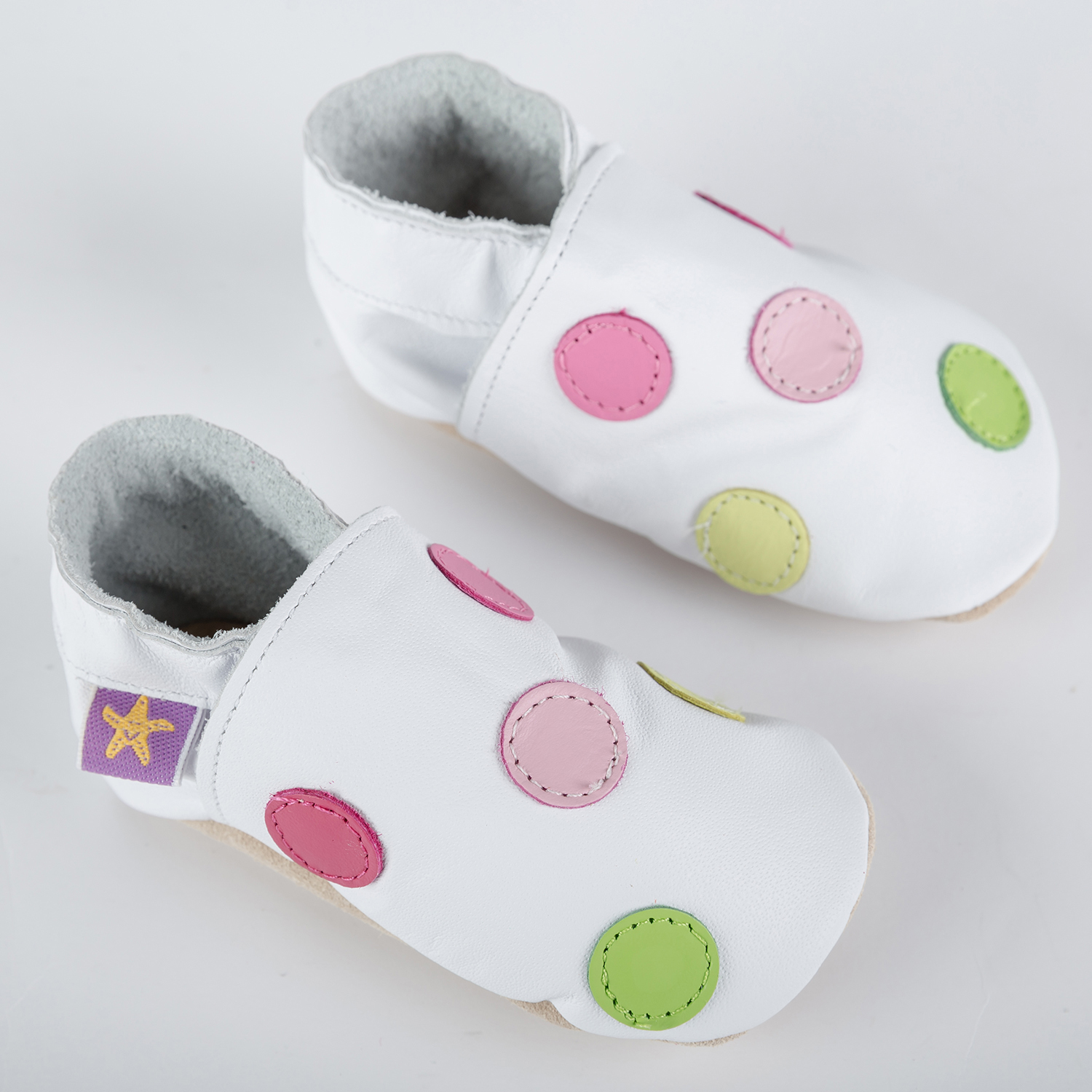 英国进口牛皮婴幼儿学步鞋-Starchild全牛皮软底学步鞋点点控白/女孩款
