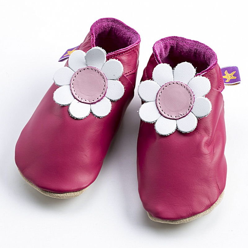 英国进口二段学步鞋-Starchild全牛皮软底学步鞋小雏菊紫红款 - 二段学步鞋