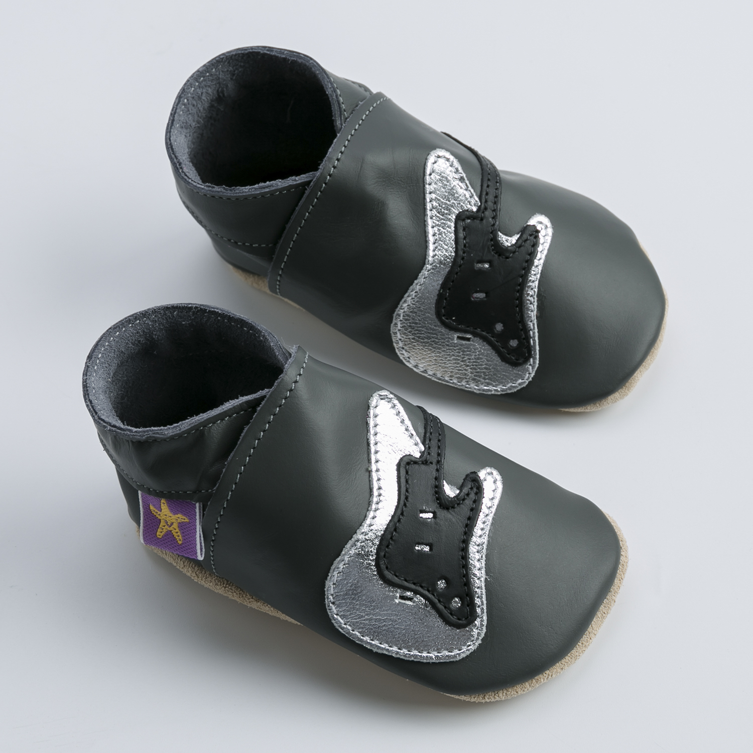 英国进口夏天学步鞋-Starchild全牛皮软底学步鞋吉他小子灰蓝款