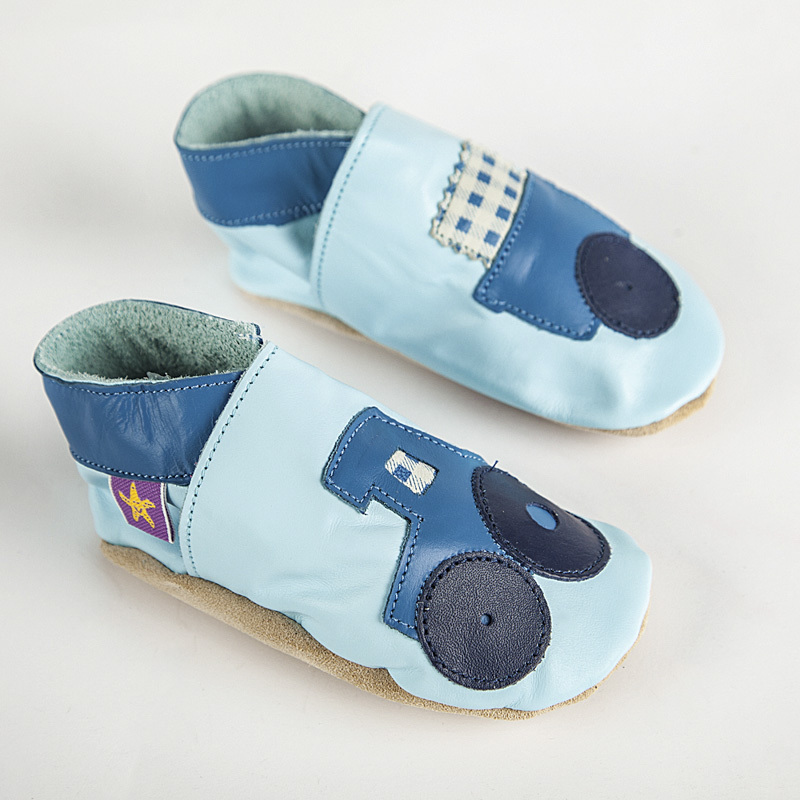 英国进口宝宝机能鞋学步鞋-Starchild全牛皮软底鞋小拖车嫩蓝款