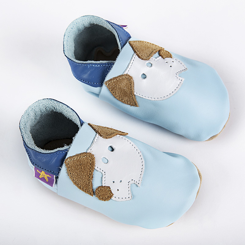 英国进口宝宝鞋子学步鞋-Starchild全牛皮软底学步鞋小狗费多嫩蓝款