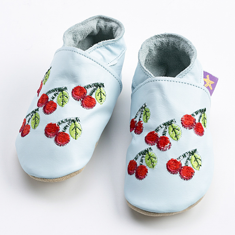 英国进口男童学步鞋-Starchild全牛皮软底学步鞋樱桃来袭嫩蓝款 - 男童学步鞋