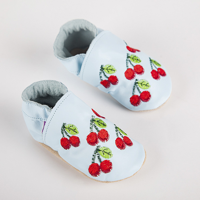 英国进口男童学步鞋-Starchild全牛皮软底学步鞋樱桃来袭嫩蓝款