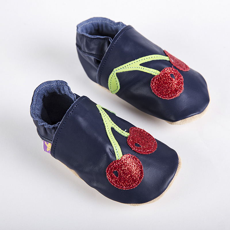 英国进口婴儿学步靴-Starchild全牛皮软底学步鞋小樱桃海军蓝/闪光红款