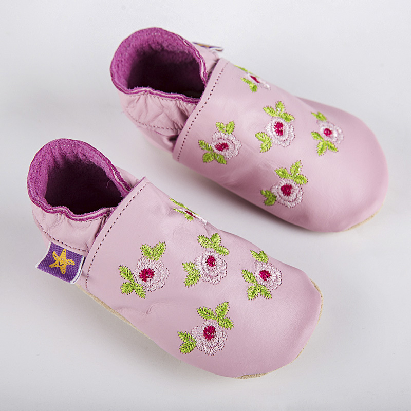 英国进口女孩学步鞋-Starchild全牛皮软底学步鞋玫瑰女孩嫩粉款