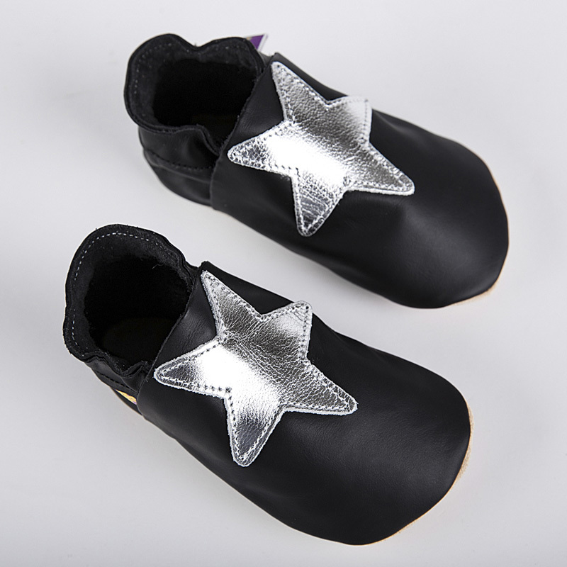 英国进口小宝宝学步鞋-Starchild全牛皮软底学步鞋一闪一闪亮晶晶黑/银款