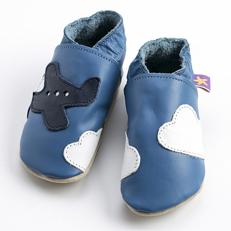 英国进口婴幼儿宝宝学步鞋-Starchild全牛皮软底学步鞋飞机飞上天蓝款 - 婴幼儿宝宝学步鞋