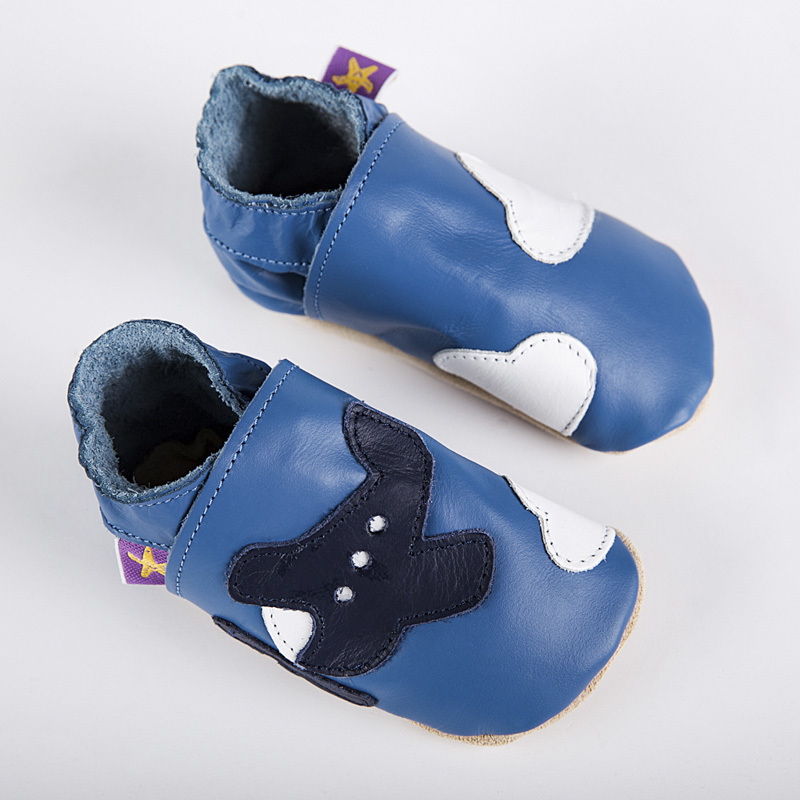 英国进口婴幼儿学步鞋-Starchild全牛皮软底学步鞋飞机飞上天蓝款
