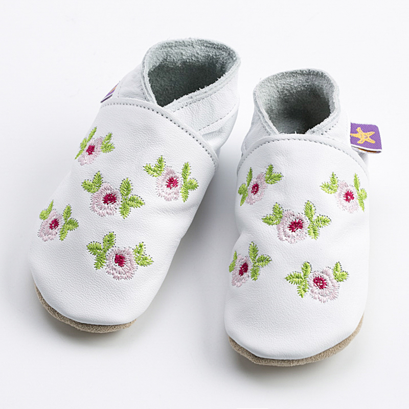 英国进口女宝学步鞋-Starchild全牛皮软底学步鞋玫瑰女孩白款