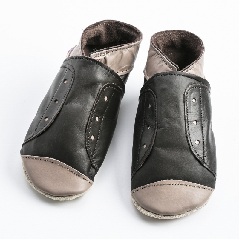 英国进口夏款宝宝学步鞋-Starchild全牛皮软底学步鞋学院派巧克力/灰褐款 - 夏款宝宝学步鞋