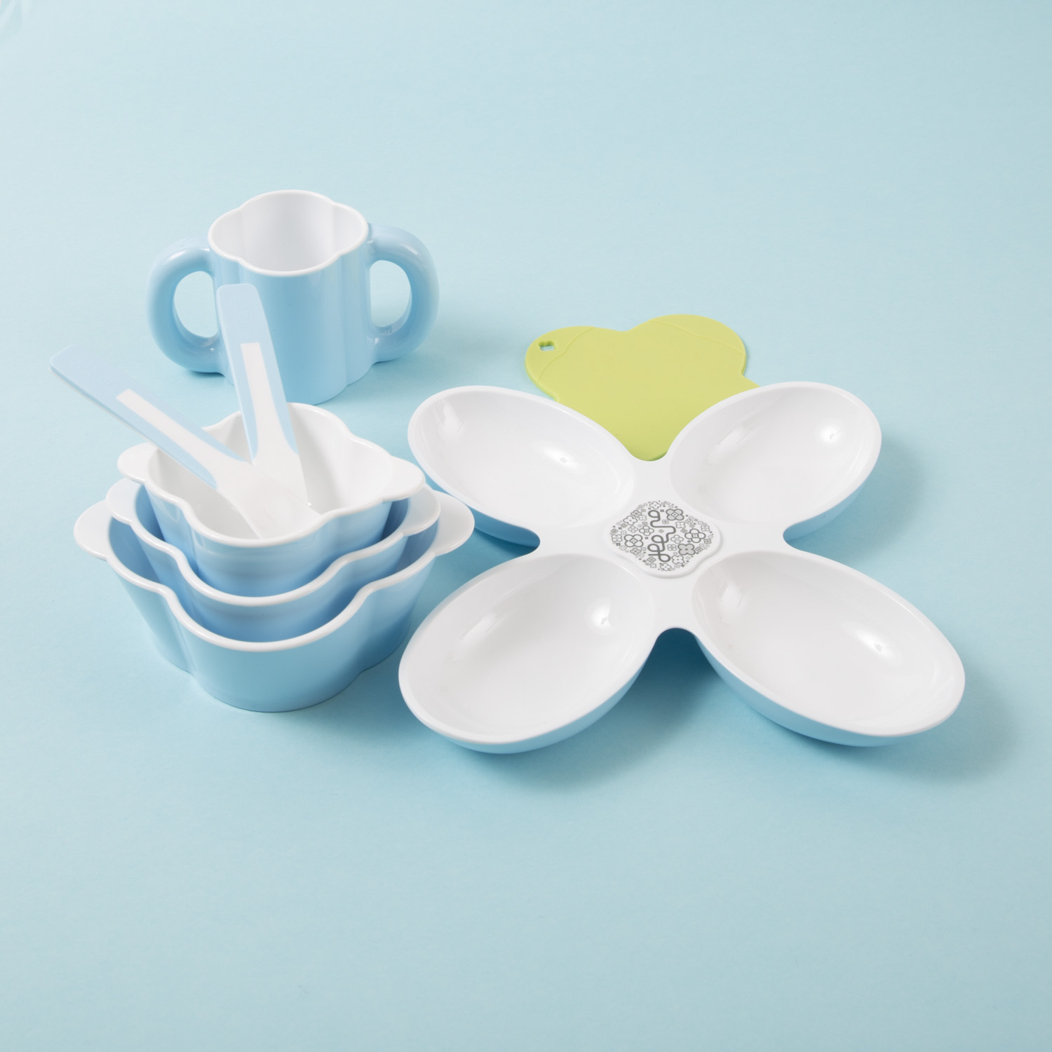 韩国进口儿童餐具套盒-deeuno儿童餐具单色八件套