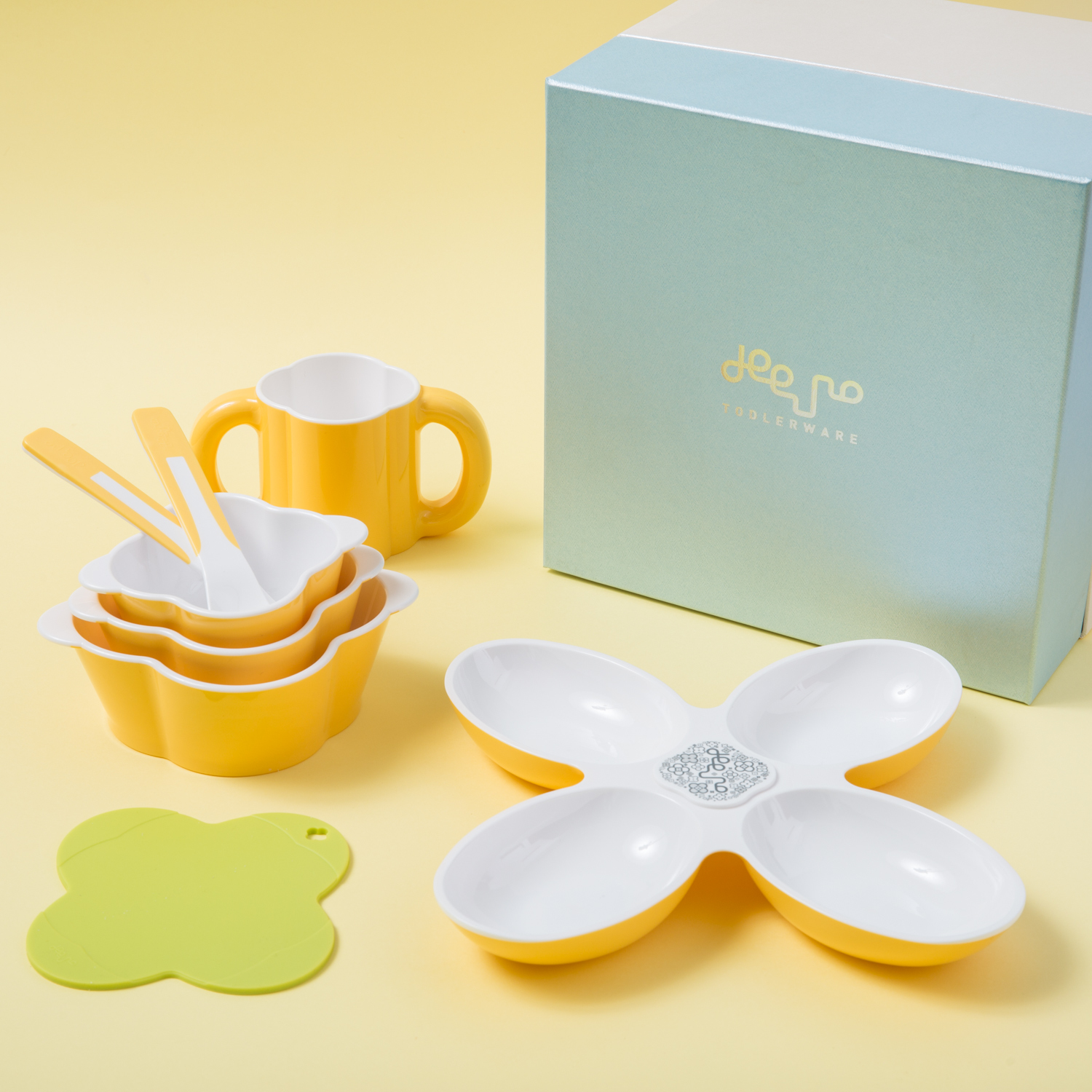 韩国进口儿童餐具用品-deeuno儿童餐具单色八件套