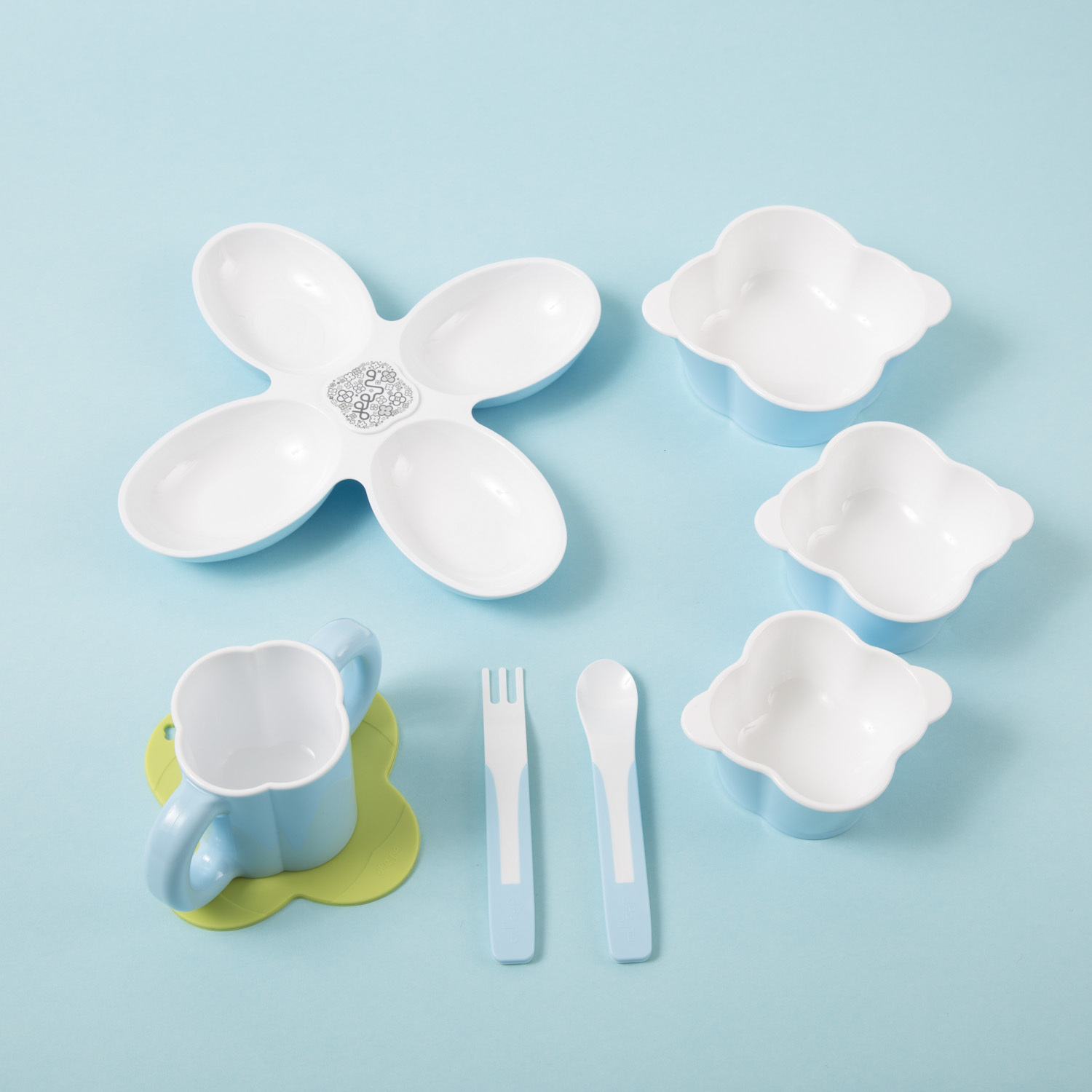 韩国进口儿童餐具套盒-deeuno儿童餐具单色八件套