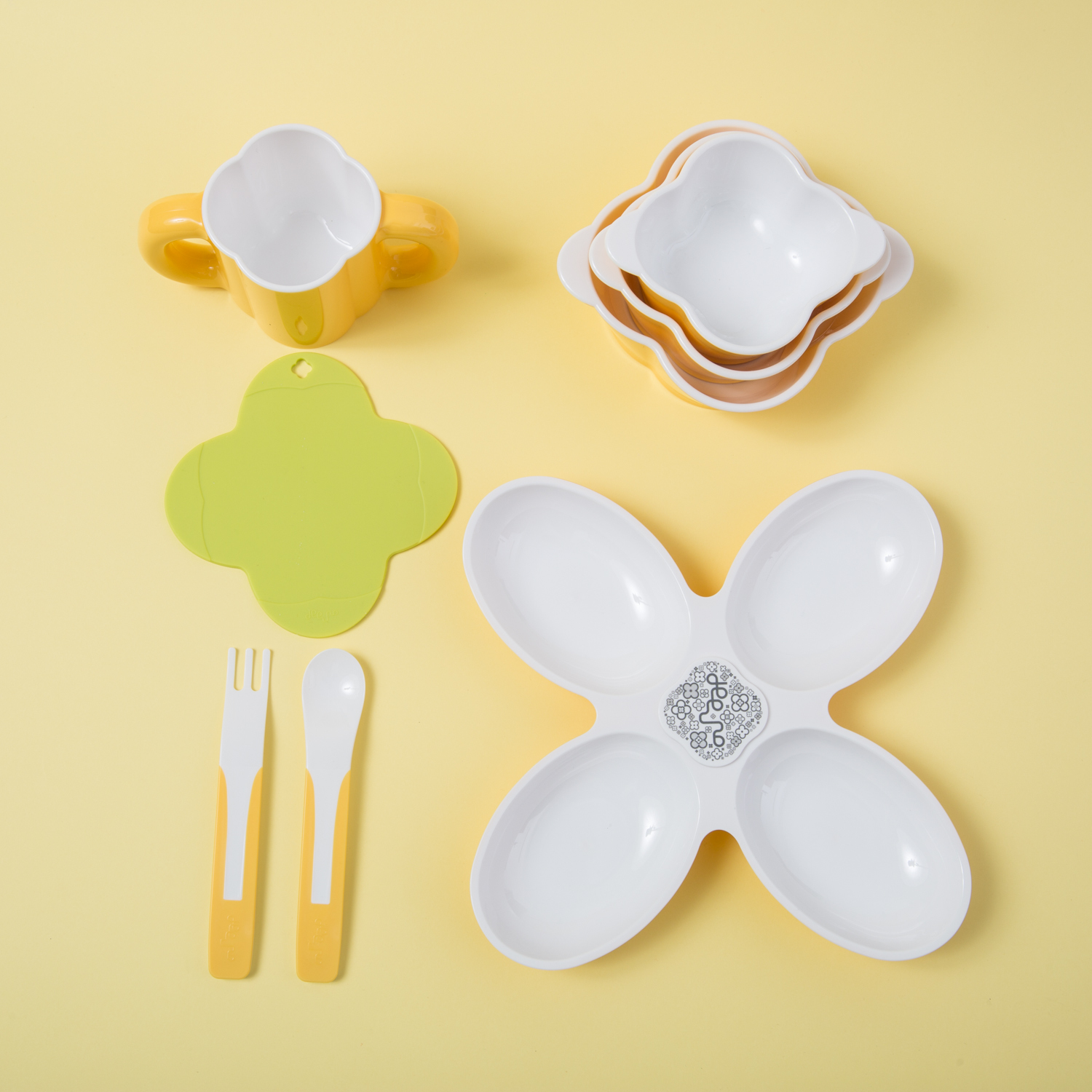 韩国进口儿童餐具用品-deeuno儿童餐具单色八件套