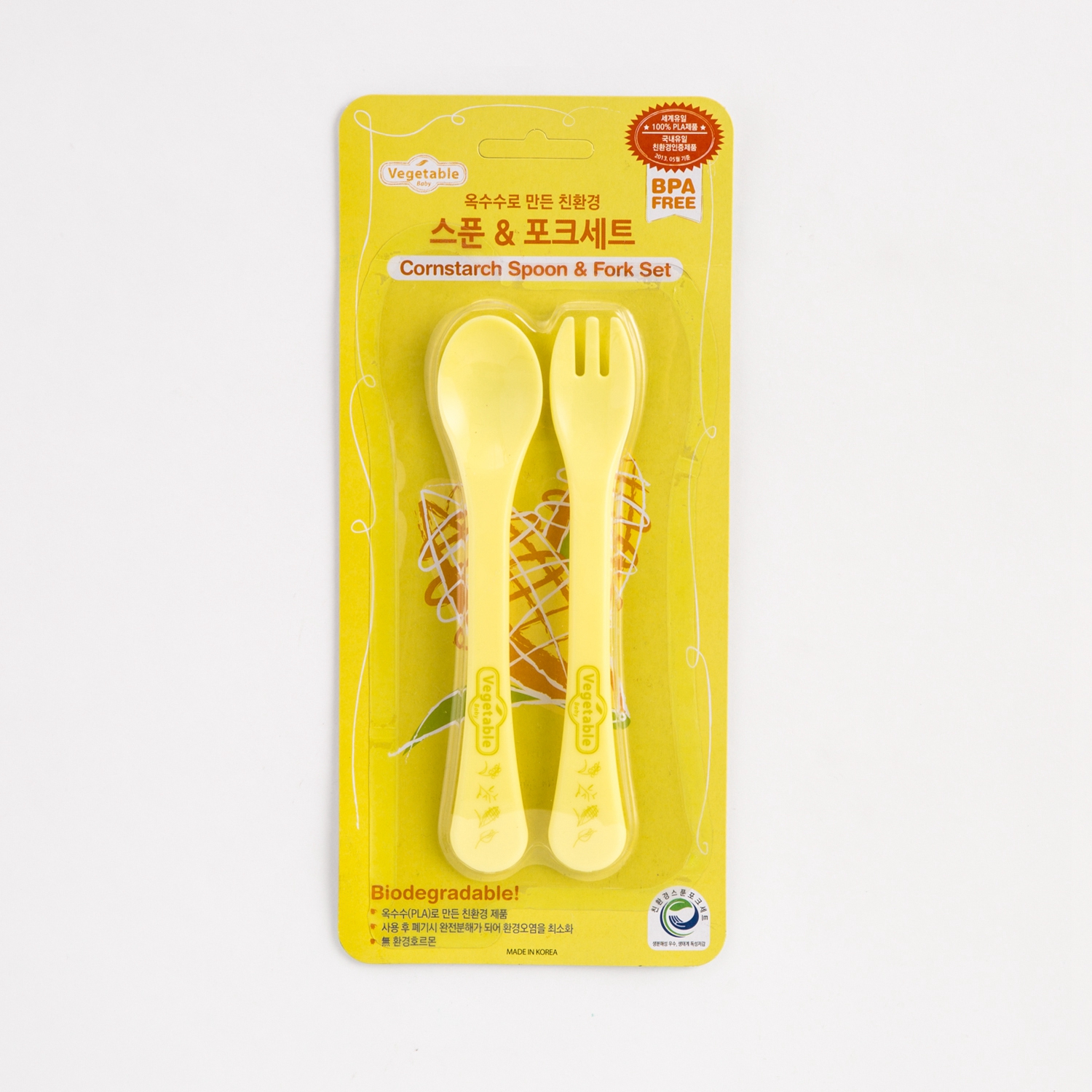 韩国进口宝宝的餐具-vegetablebaby天然玉米原料勺子/叉子