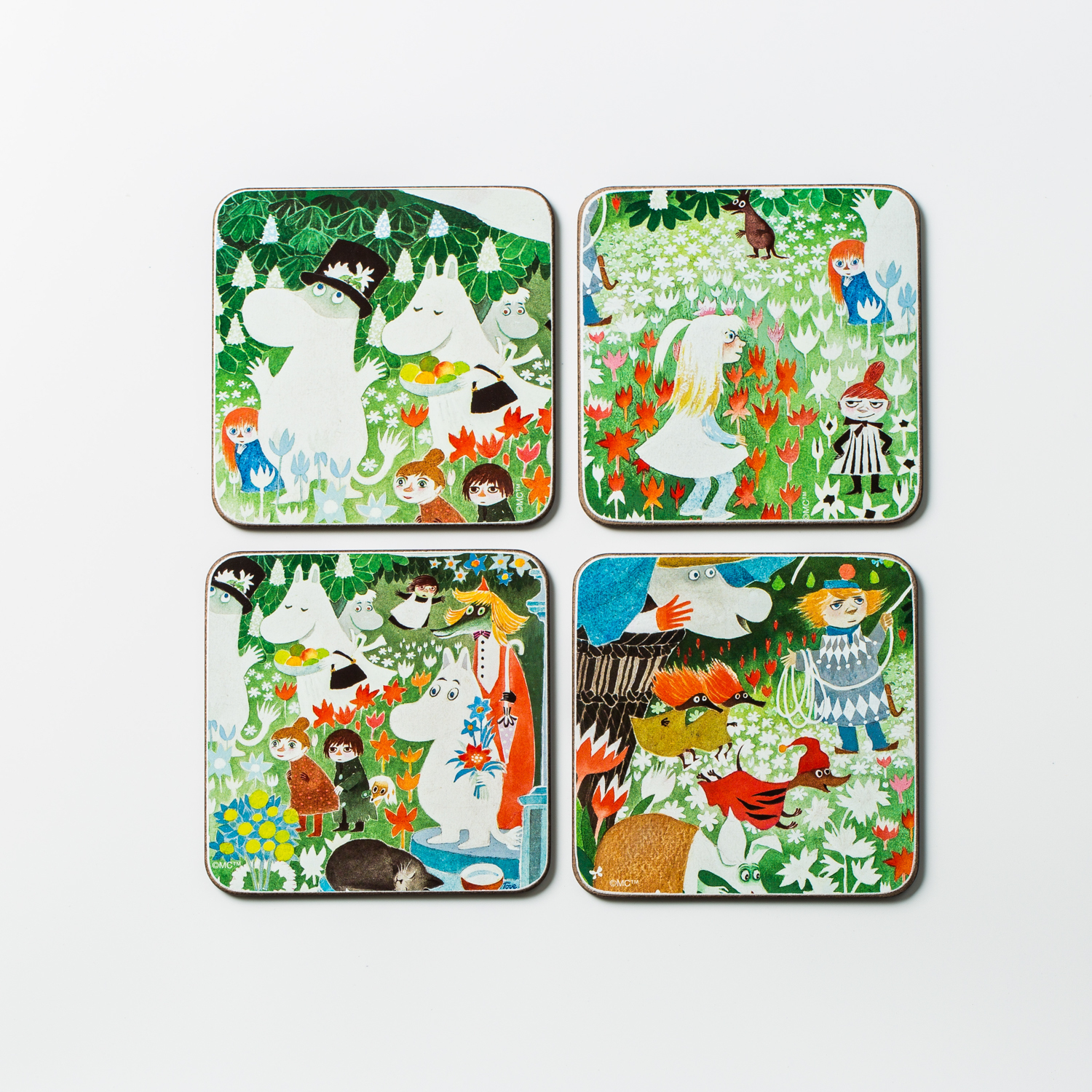 瑞典进口手工杯垫-Opto Design姆明系列桦木杯垫4只盒装版，姆明在囧途