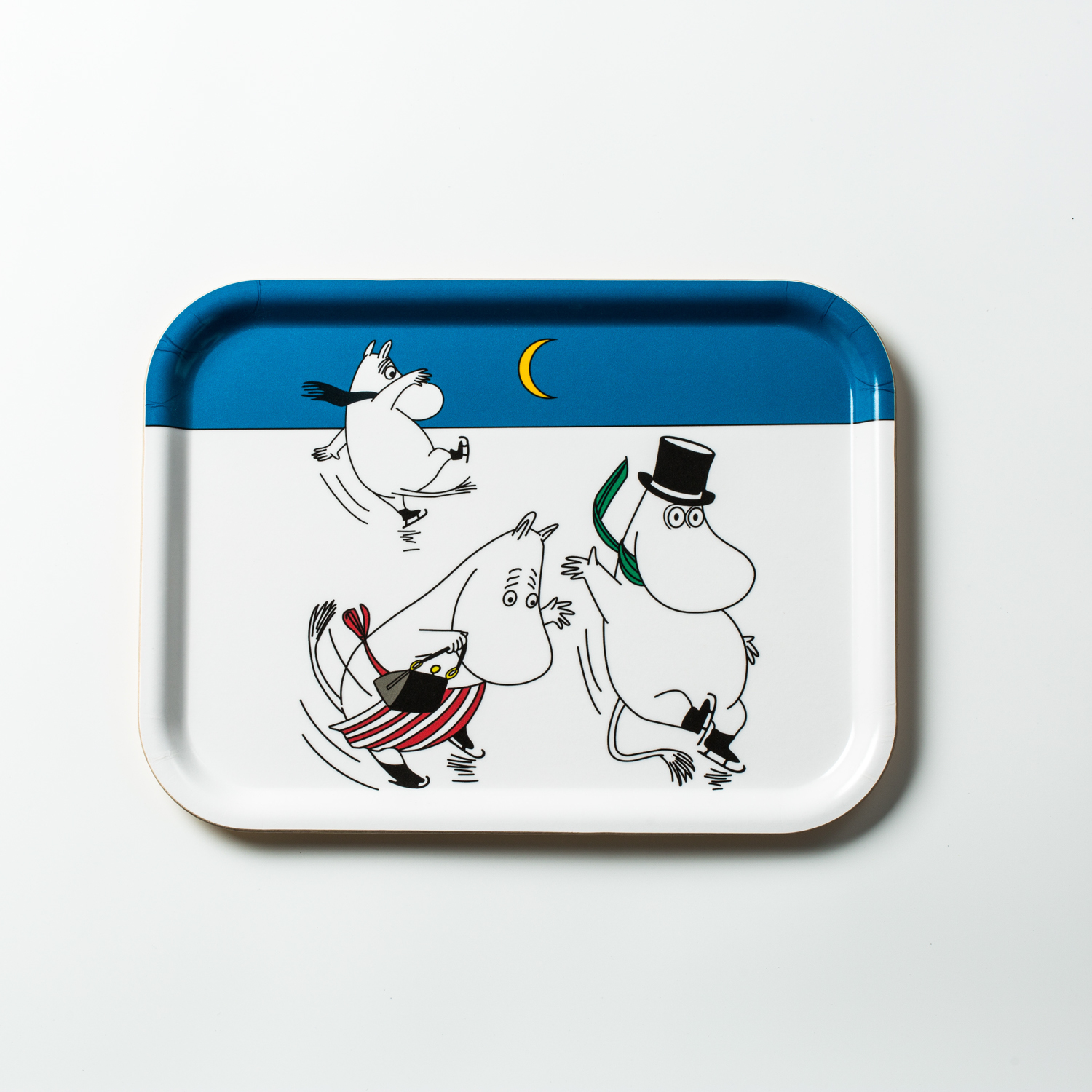 瑞典进口创意托盘-Opto Design姆明系列木质托盘，滑冰