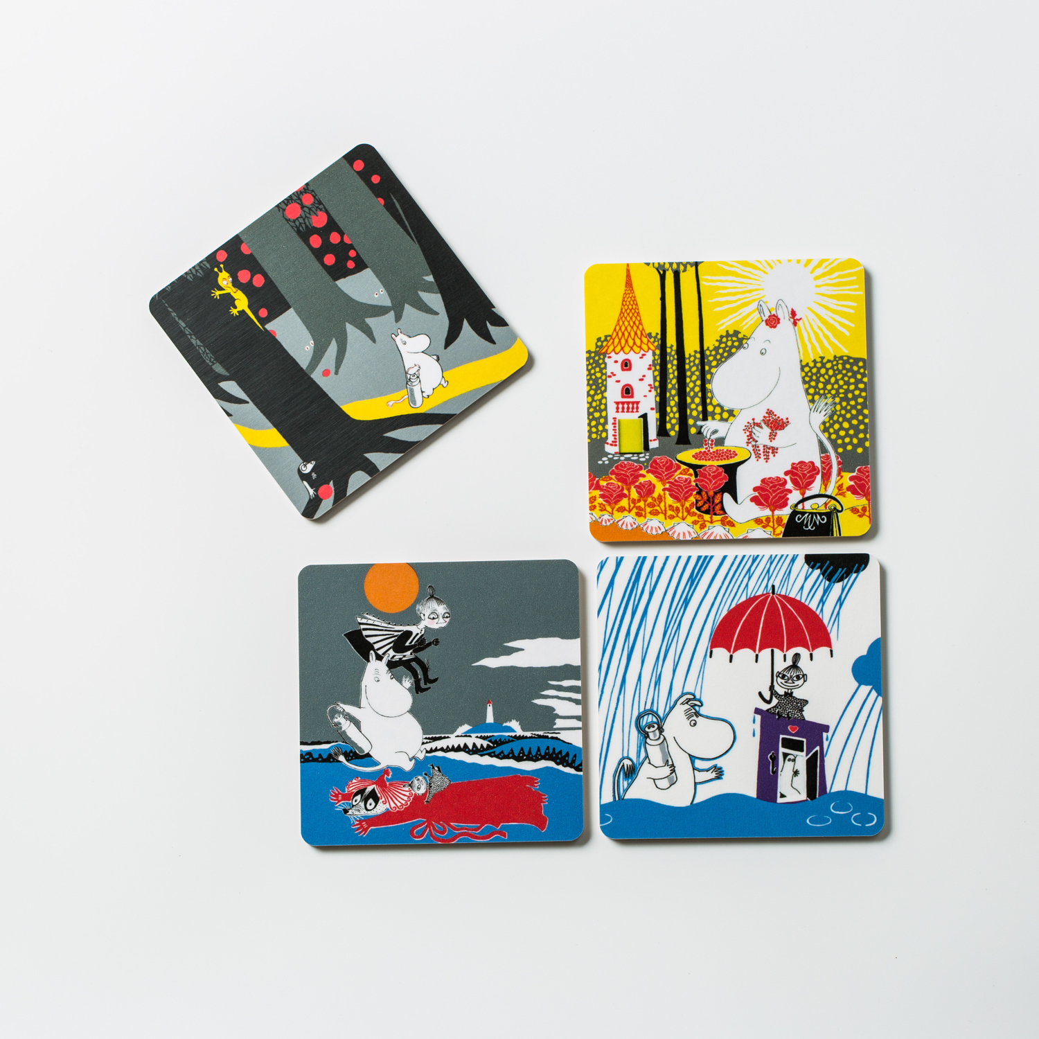 瑞典进口杯垫-Opto Design姆明系列桦木杯垫4只盒装，阳光下的姆明