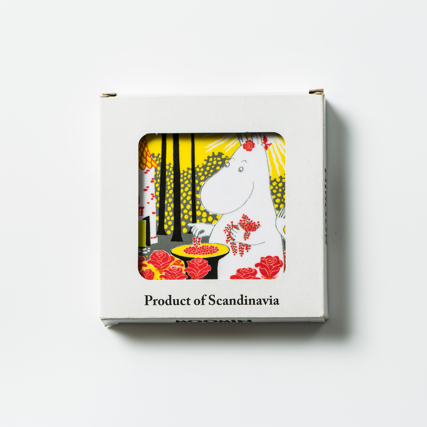 瑞典进口杯垫-Opto Design姆明系列桦木杯垫4只盒装，阳光下的姆明