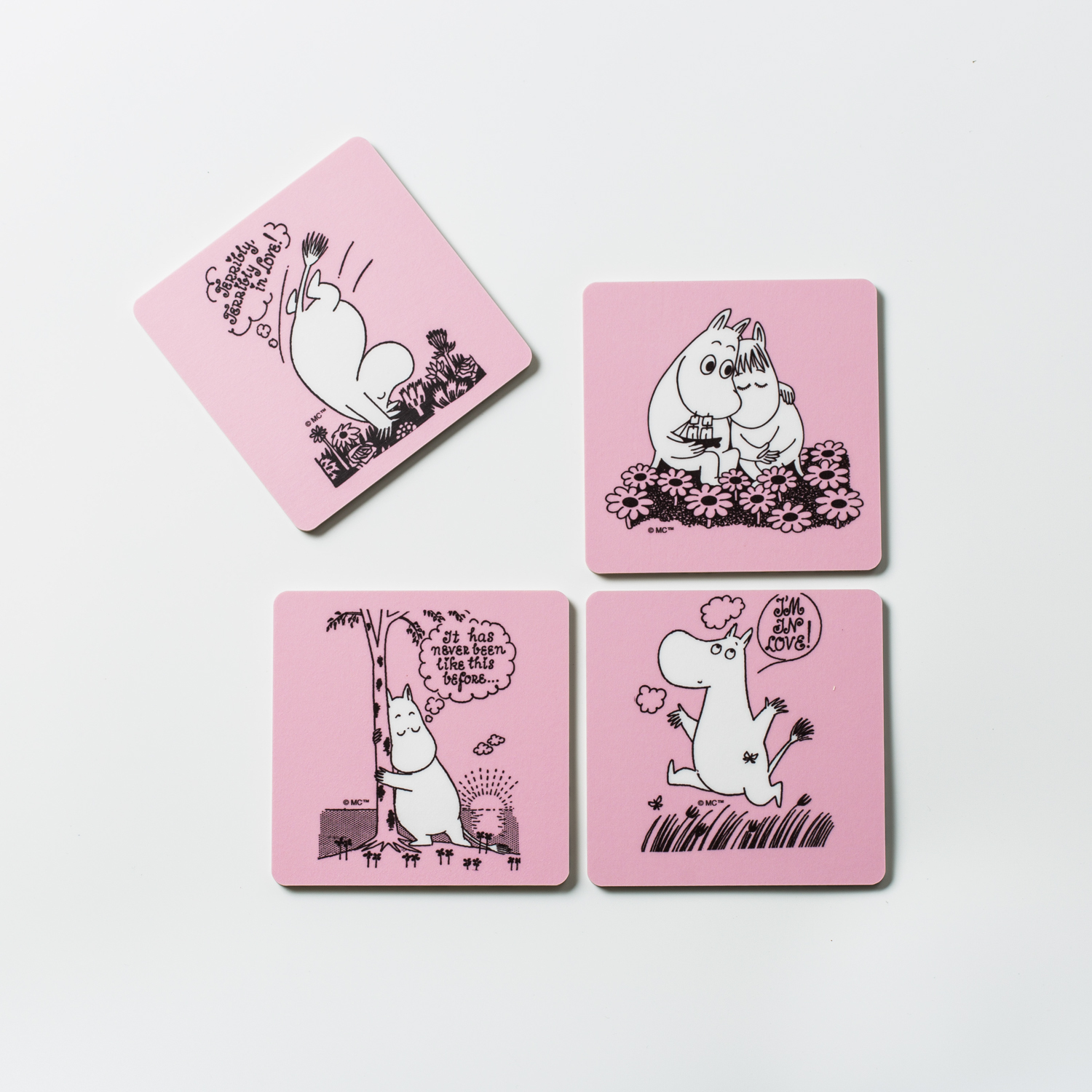 瑞典进口环保杯垫-Opto Design姆明系列桦木杯垫4只盒装版，姆明罗曼史