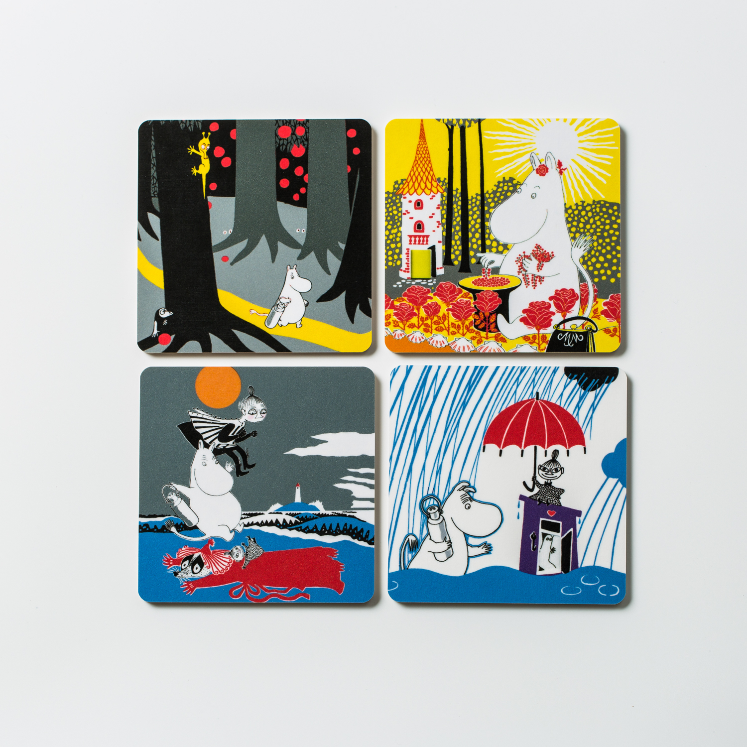 瑞典进口杯垫-Opto Design姆明系列桦木杯垫4只盒装，阳光下的姆明