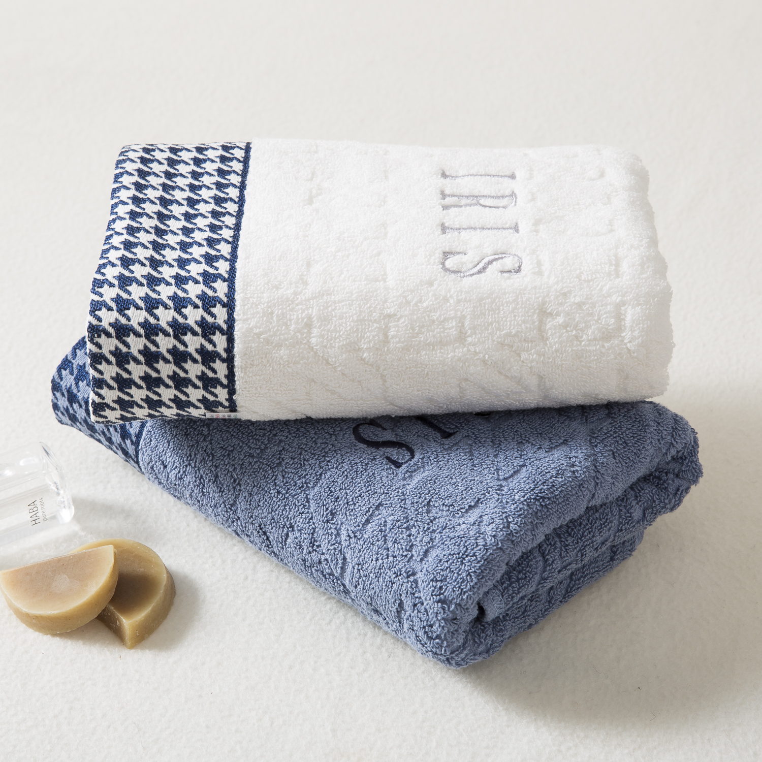 韩国进口情侣毛巾-IRISGSOL抗菌系列犬牙格子花纹纯棉毛巾