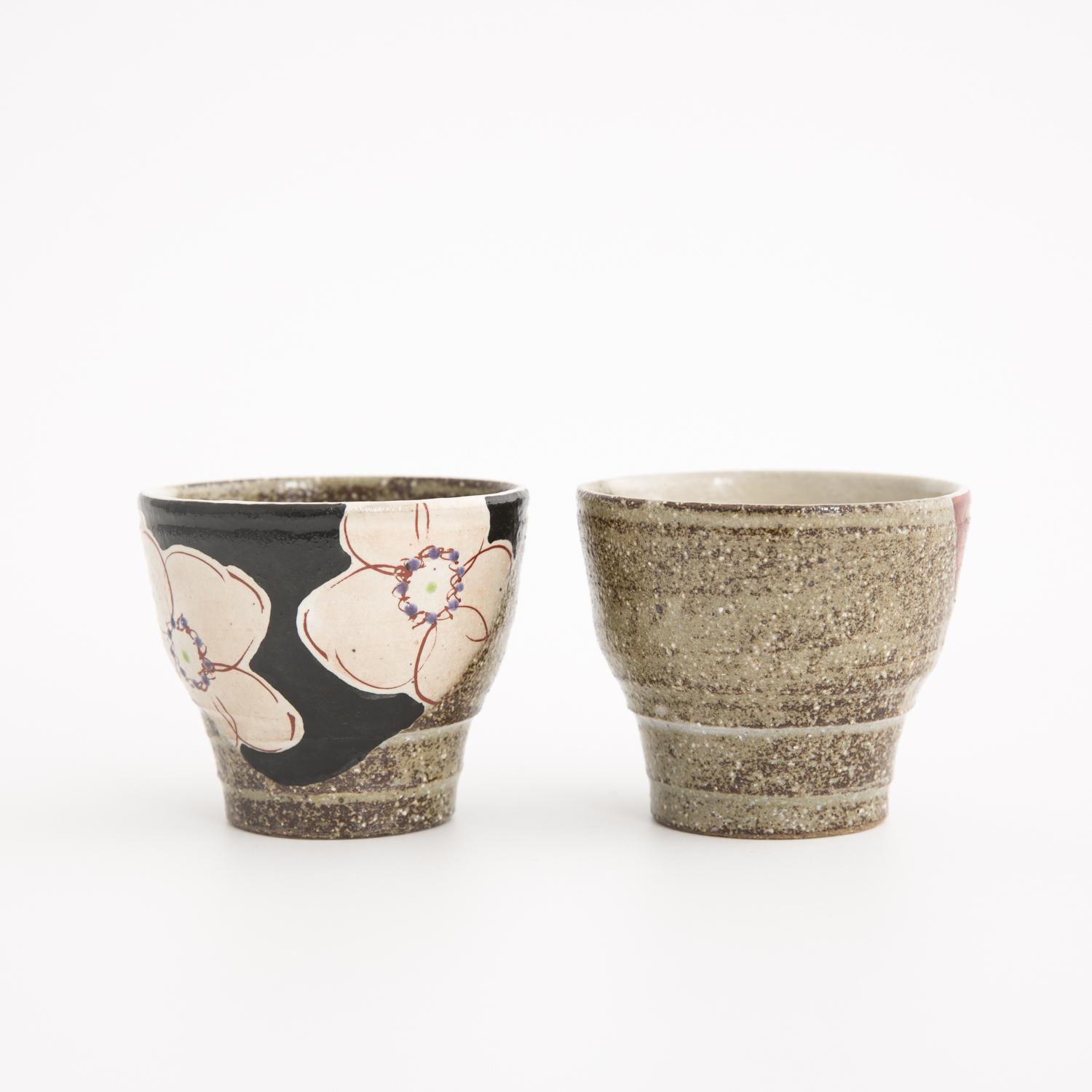 日本进口手工对杯-虚空藏窑浪漫樱花红黑九谷烧手工对杯