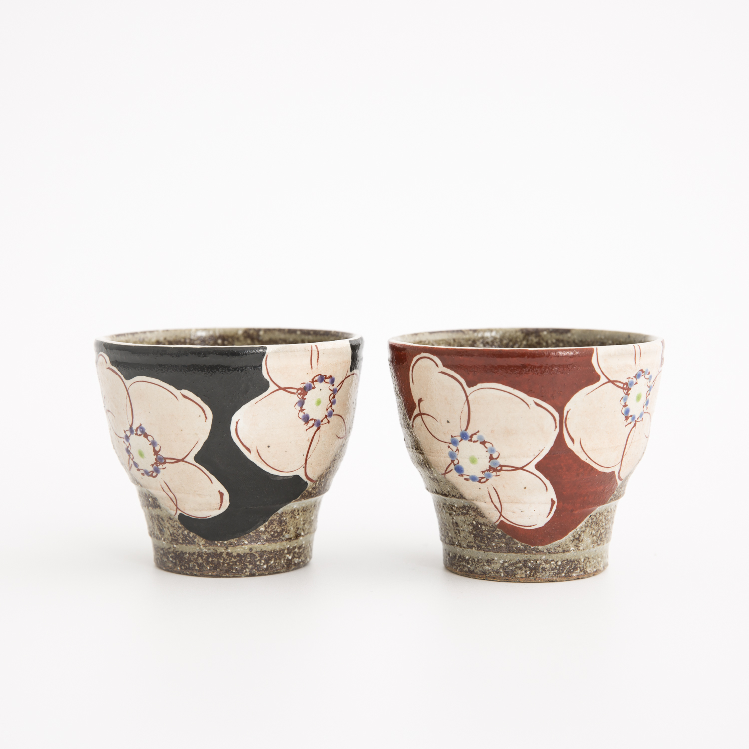 日本进口手工对杯-虚空藏窑浪漫樱花红黑九谷烧手工对杯