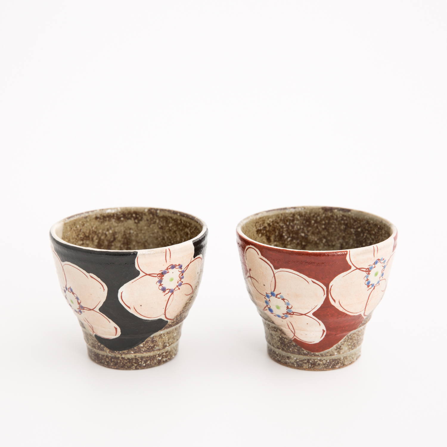 日本进口手工对杯-虚空藏窑浪漫樱花红黑九谷烧手工对杯