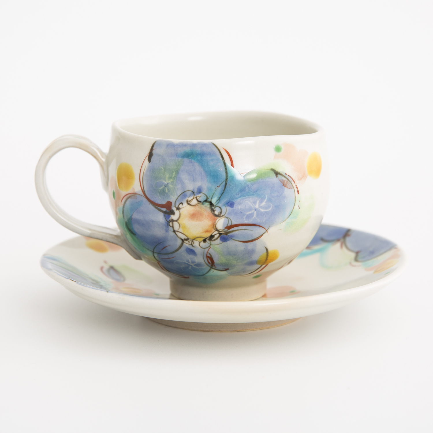 日本进口骨瓷咖啡杯-虚空藏窑风之舞语系列九谷烧手工咖啡杯(带碟)