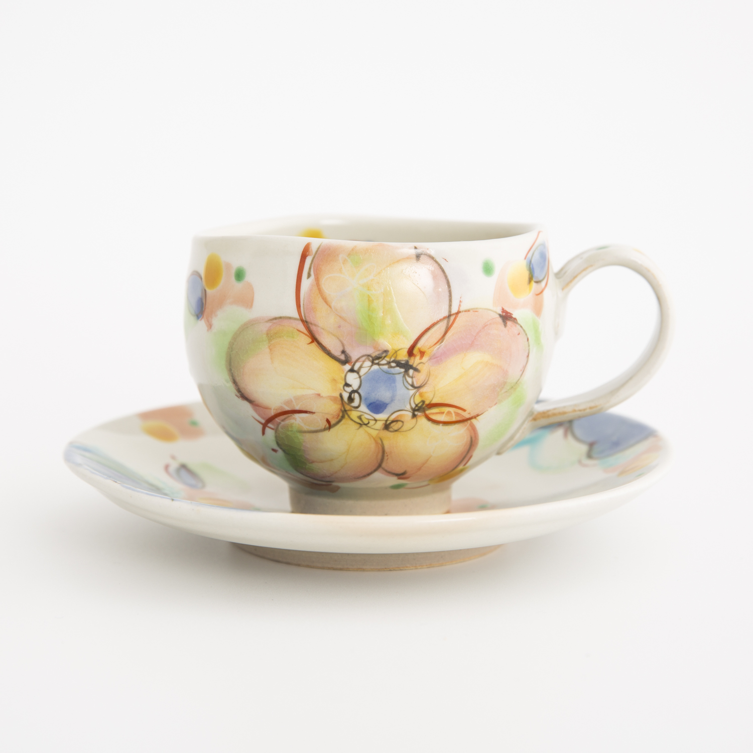 日本进口骨瓷咖啡杯-虚空藏窑风之舞语系列九谷烧手工咖啡杯(带碟)