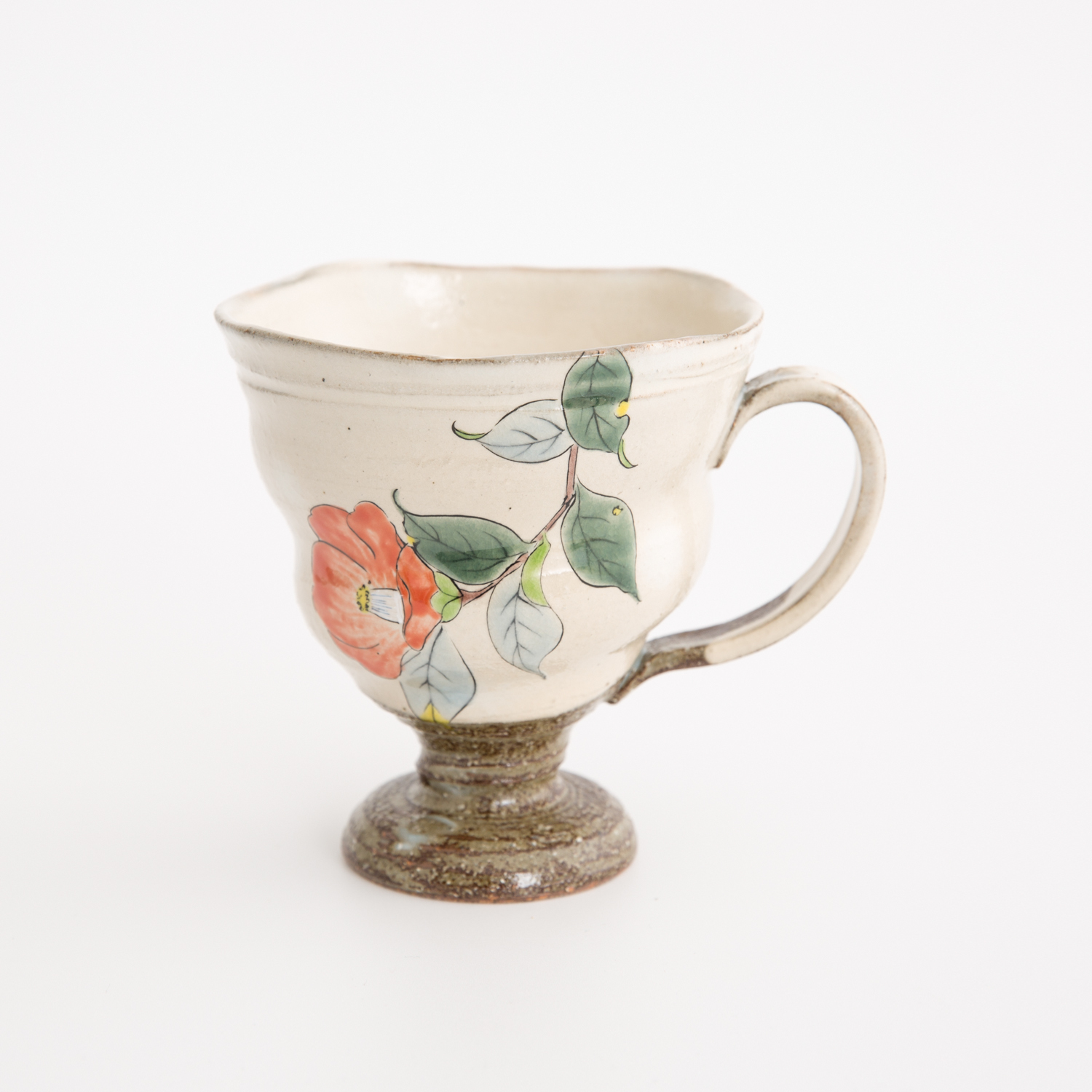 日本进口骨瓷马克杯-虚空藏窑绿叶红花九谷烧手工杯马克杯 - 骨瓷马克杯