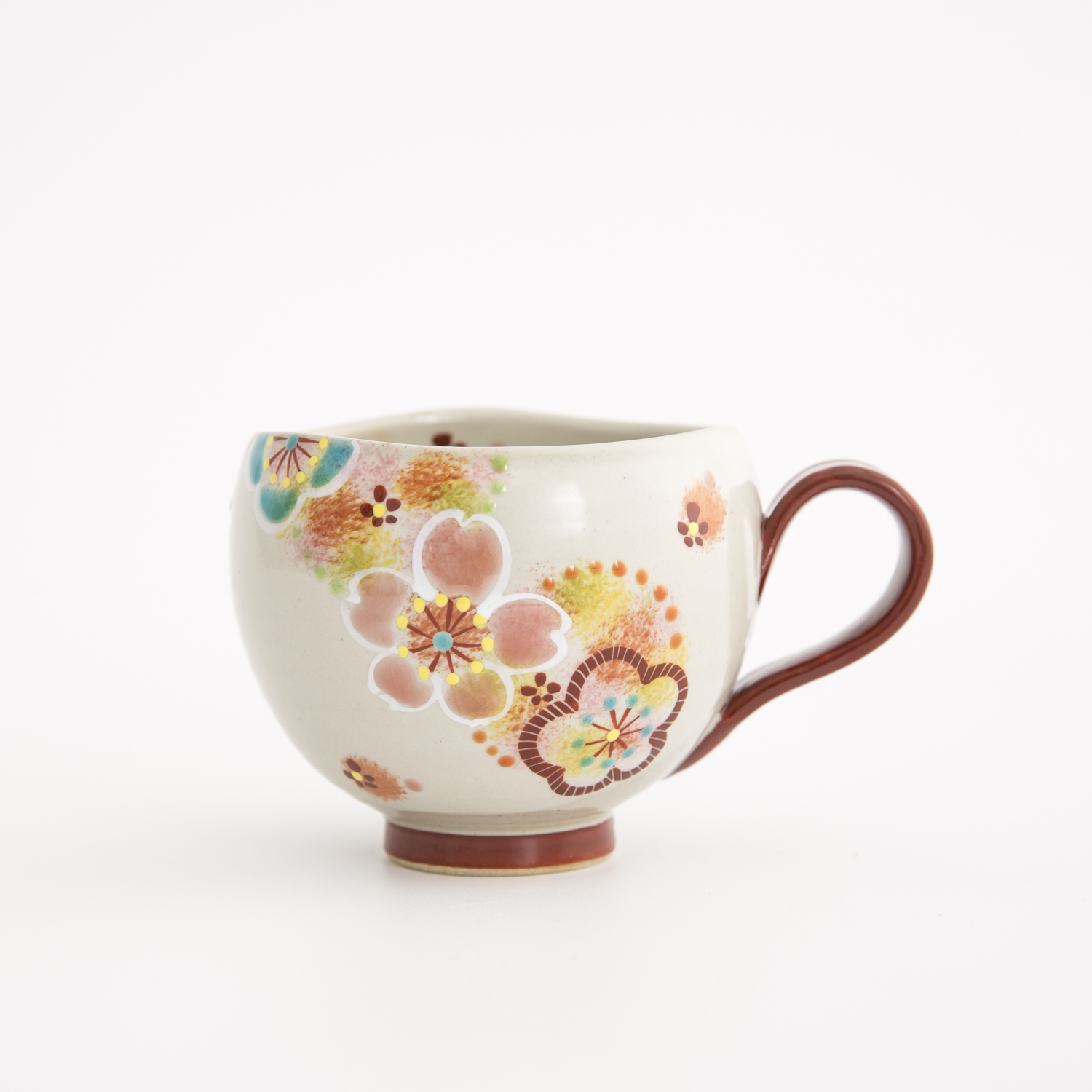 日本进口带柄杯-虚空藏窑花之小巷系列粉色九谷烧手工带柄杯