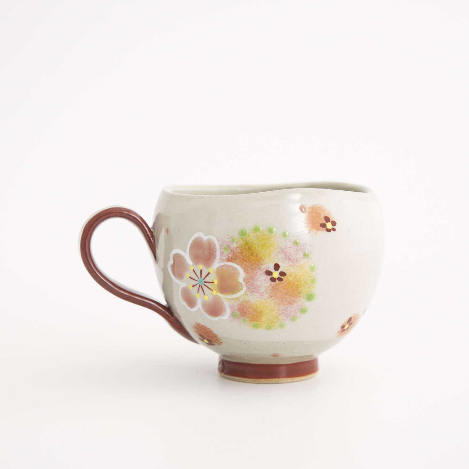 日本进口带柄杯-虚空藏窑花之小巷系列粉色九谷烧手工带柄杯