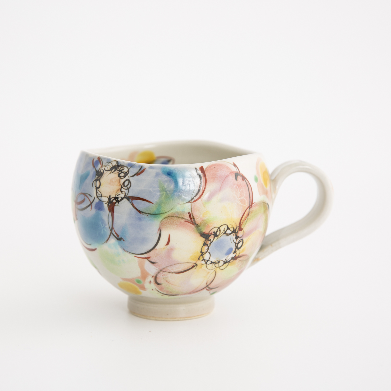 日本进口手工带柄杯-虚空藏窑风之舞语系列九谷烧手工带柄杯