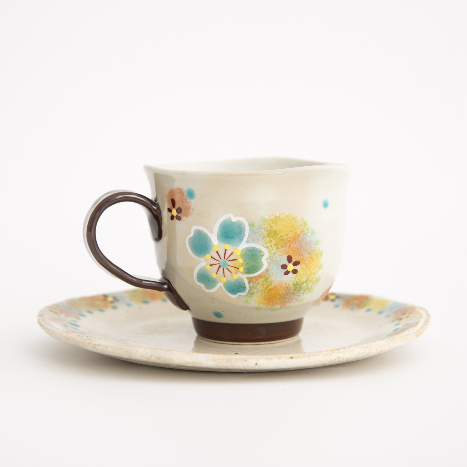 日本进口陶瓷咖啡杯-虚空藏窑花之小巷系列九谷烧手工咖啡杯(带碟)