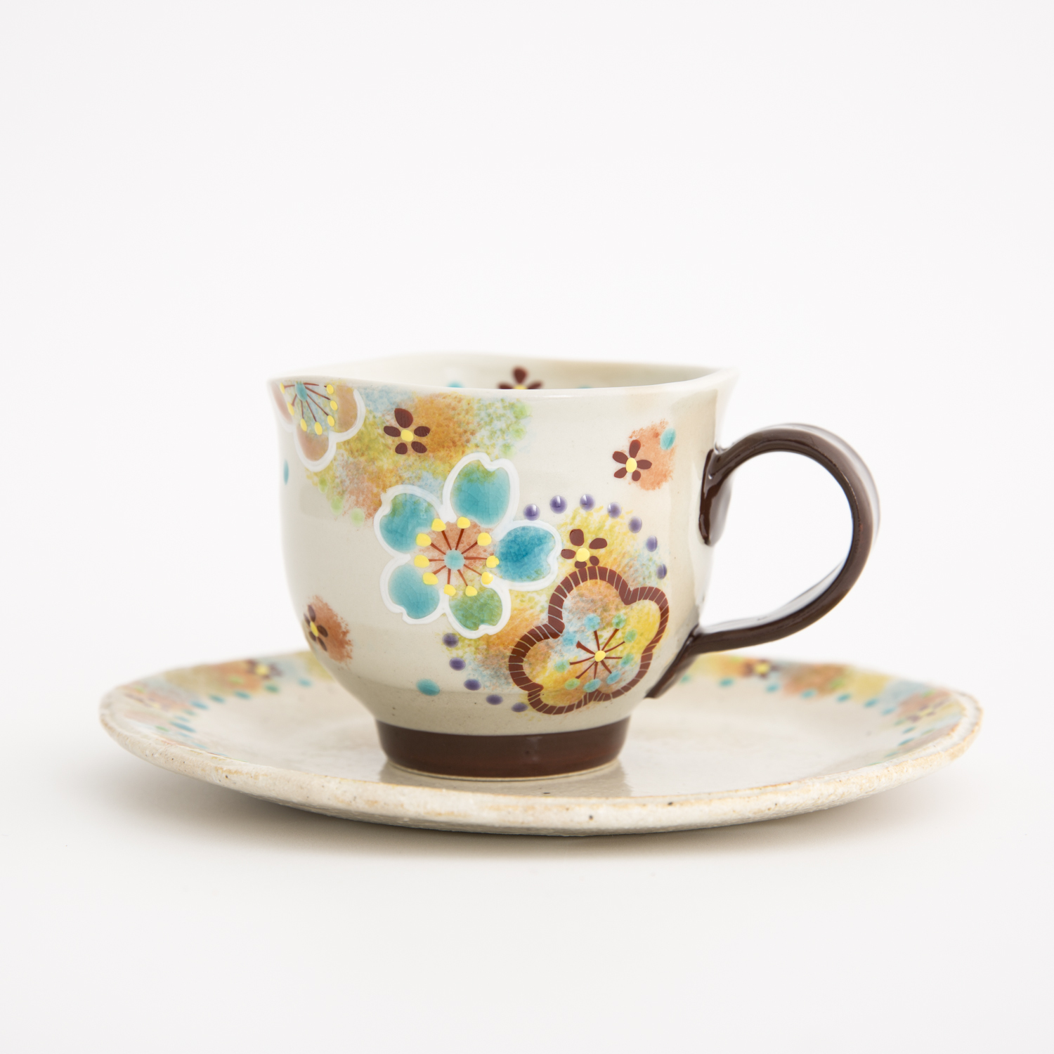 日本进口陶瓷咖啡杯-虚空藏窑花之小巷系列九谷烧手工咖啡杯(带碟)