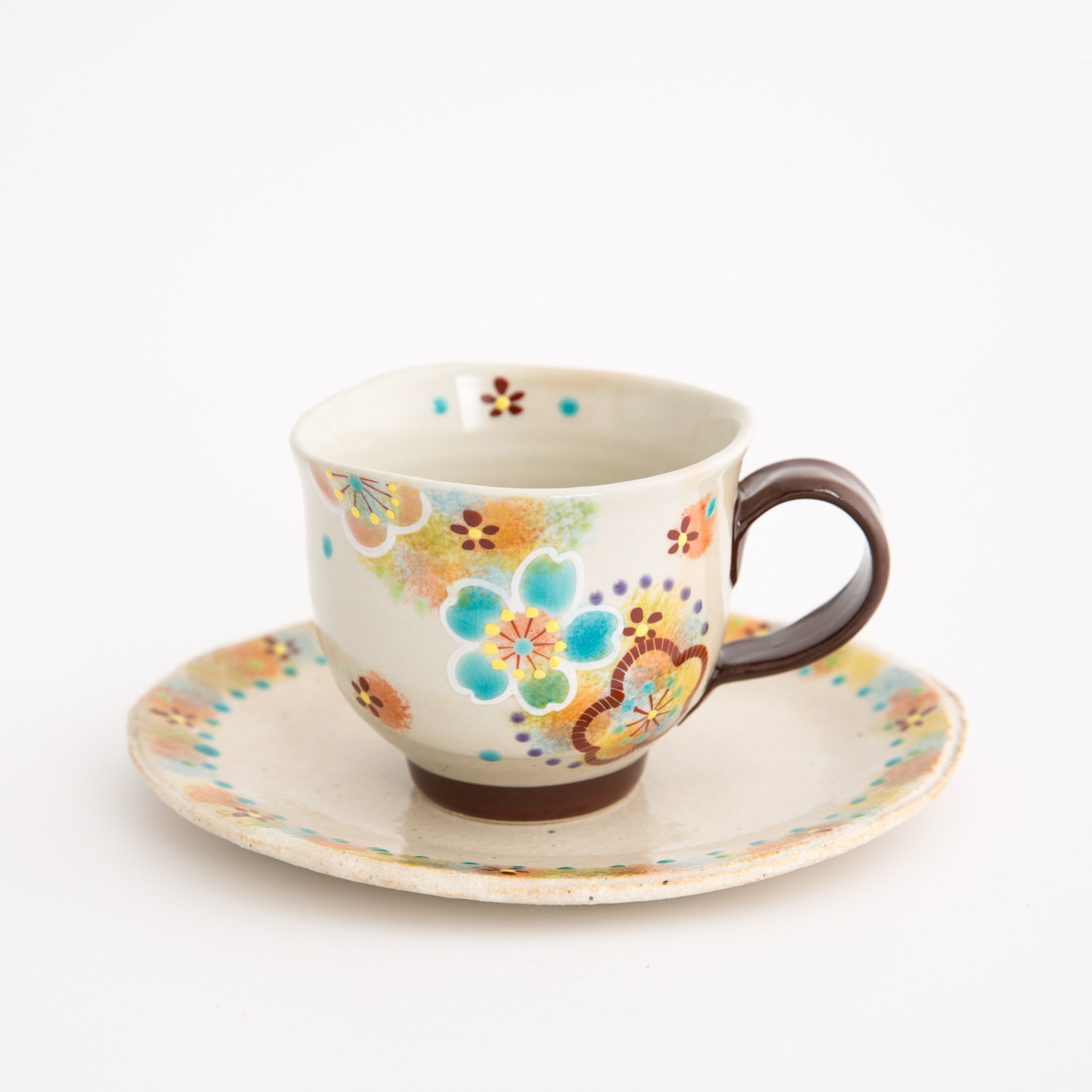 日本进口陶瓷咖啡杯-虚空藏窑花之小巷系列九谷烧手工咖啡杯(带碟) - 陶瓷咖啡杯