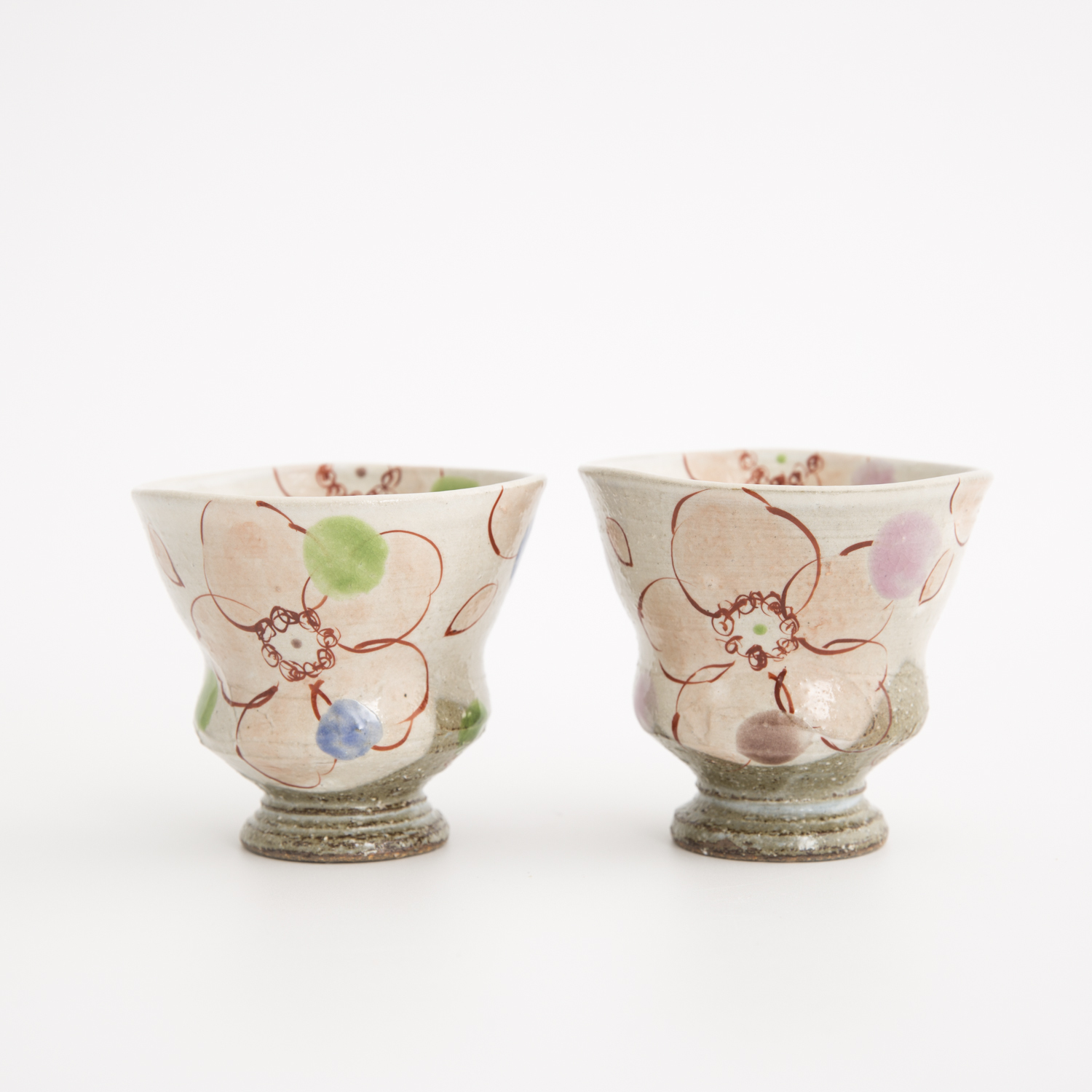 日本进口手工陶瓷茶杯-虚空藏窑花恋系列蓝粉九谷烧手工对杯