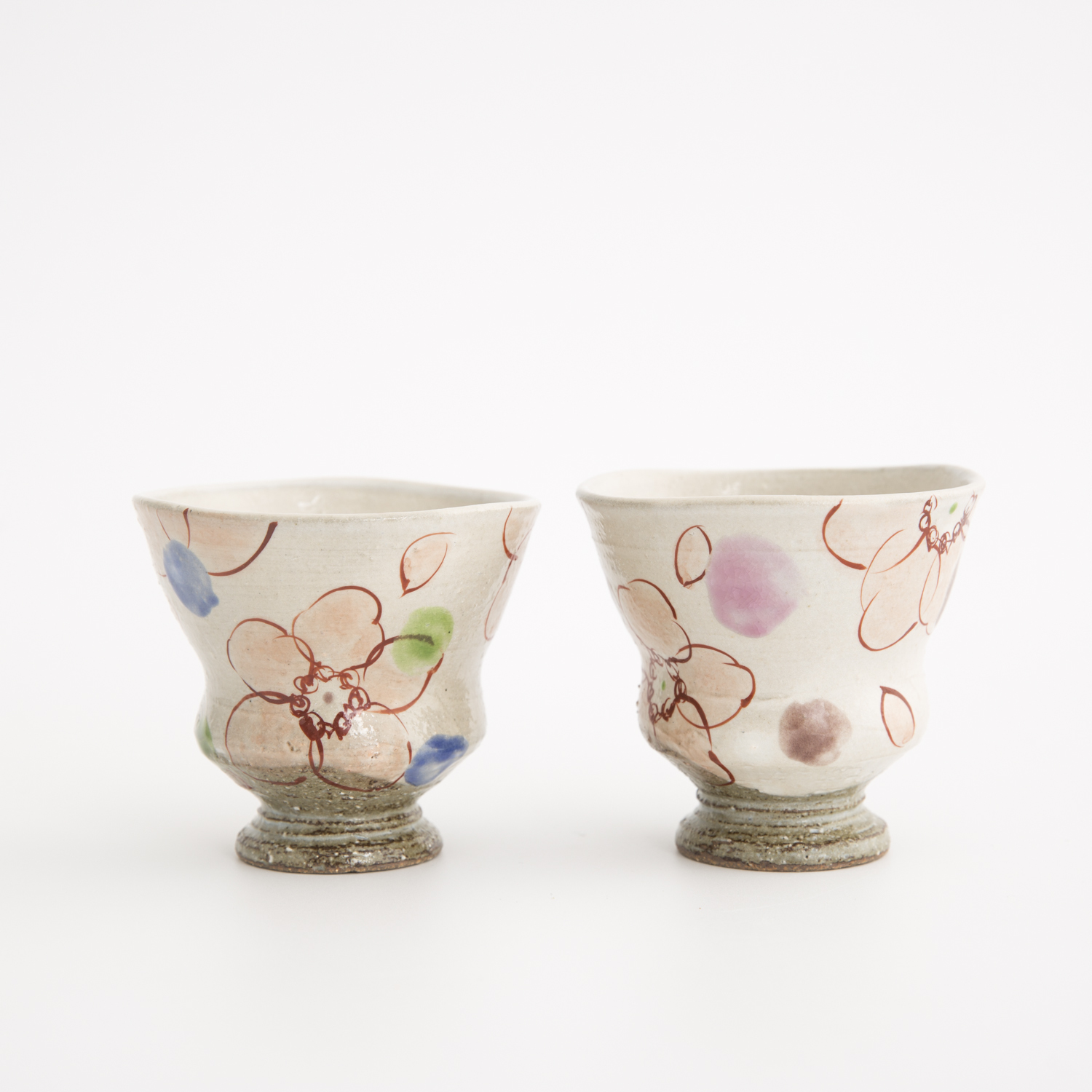 日本进口手工陶瓷茶杯-虚空藏窑花恋系列蓝粉九谷烧手工对杯