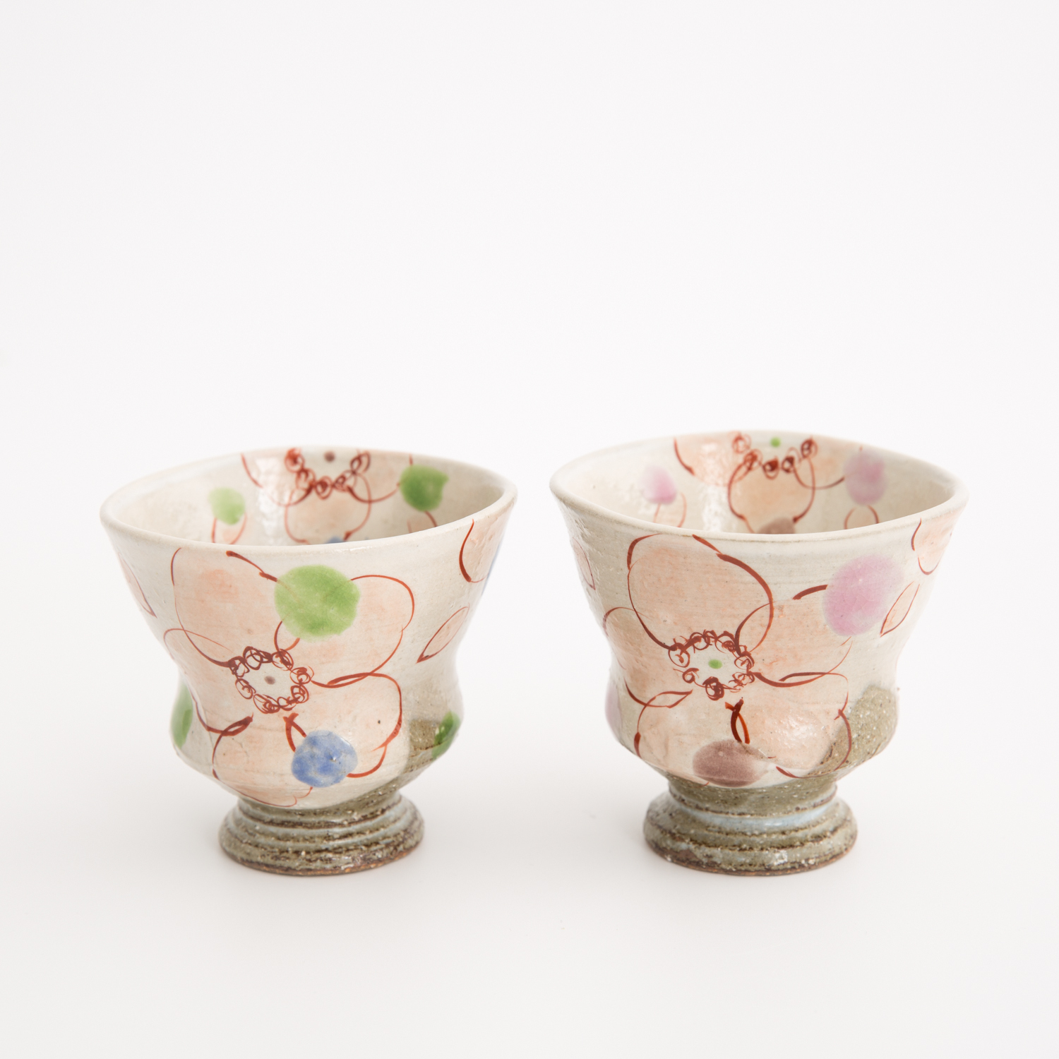 日本进口手工陶瓷茶杯-虚空藏窑花恋系列蓝粉九谷烧手工对杯 - 手工陶瓷茶杯