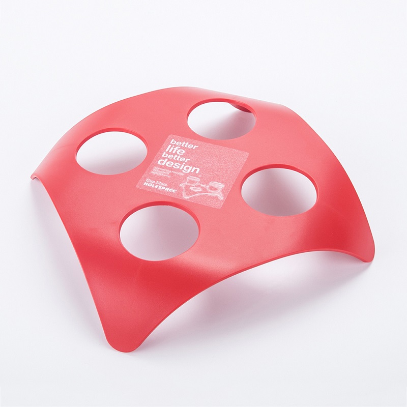 韩国进口塑料水杯架-HOLESPACE“杯子伴侣”四孔水杯架红色1个装