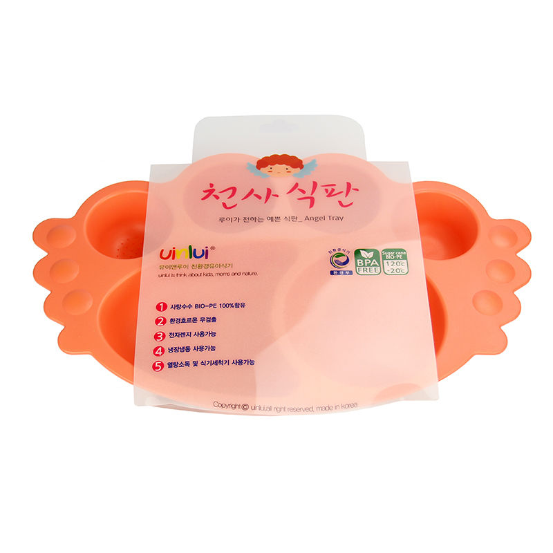 韩国进口宝宝用餐具-uinlui天然甘蔗制成儿童餐具天使多格餐盘