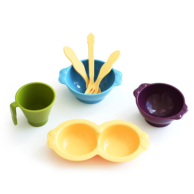 韩国进口宝宝餐具-uinlui天然甘蔗制成儿童餐具炫彩7件套装 韩国进口宝宝餐具-uinlui天然甘蔗制成儿童餐具炫彩7件套装