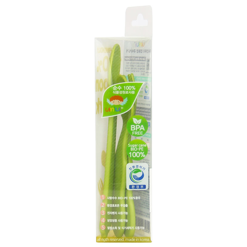 韩国进口婴儿餐具-uinlui天然甘蔗制成儿童餐具汤勺3件套