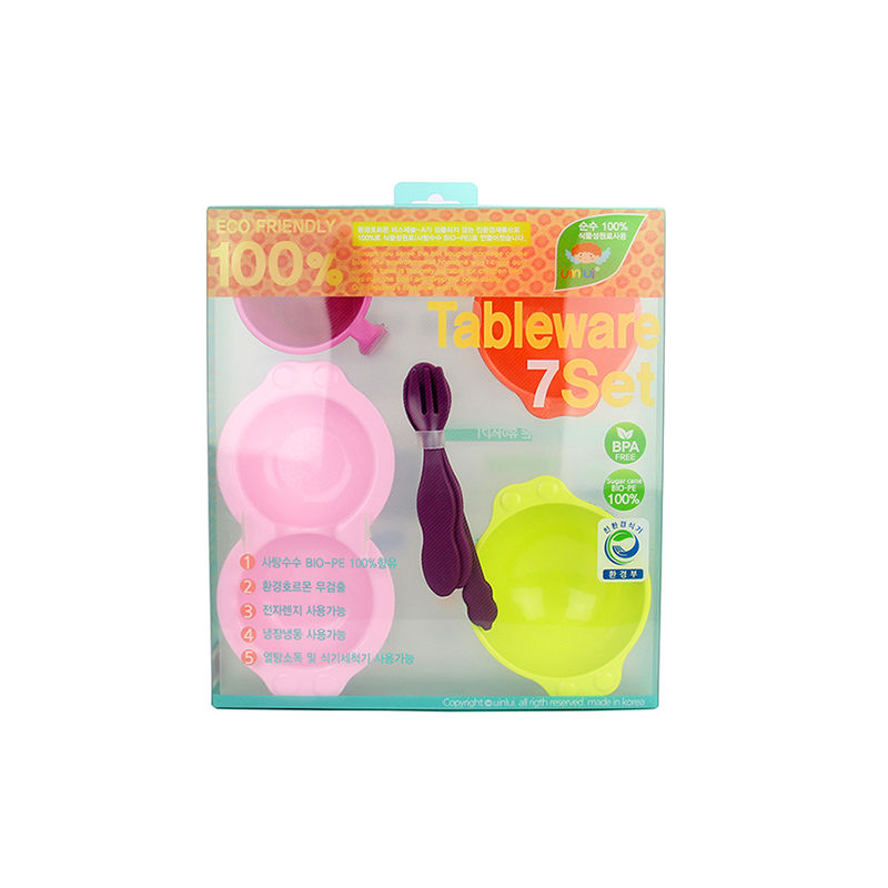 韩国进口儿童餐具盒-uinlui天然甘蔗制成儿童餐具炫彩7件套装